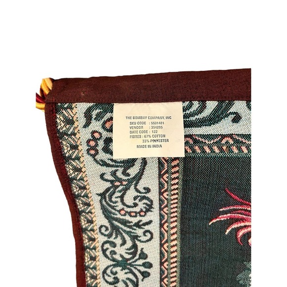 Bombay Company Floral Flowers in Vase Tapestry Wall Hanging W/ Tassel Rope India - Picture 3 of 6
